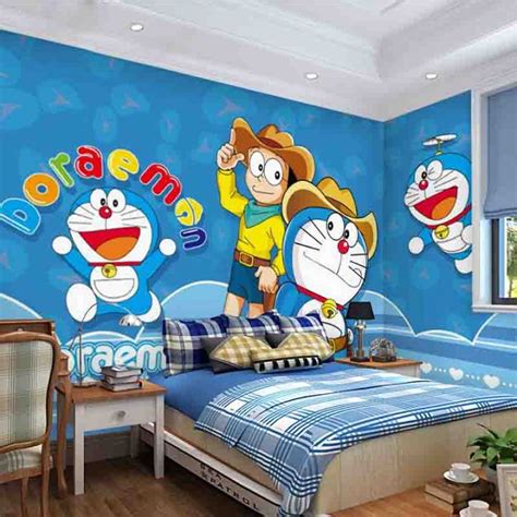 Cartoon Doraemon children's room wallpaper cartoon tinkling cat bedroom ...