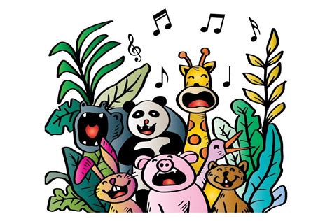 Cartoon Group of Animals Singing Graphic by han.dhini · Creative Fabrica