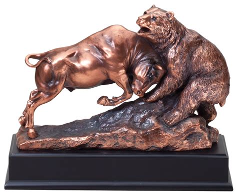 Bull and Bear Bronze Resin Award SculptureTrophy Trolley