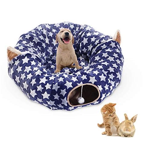 LUCKITTY Large Cat Dog Tunnel Bed with Washable Cushion-Big Tube ...