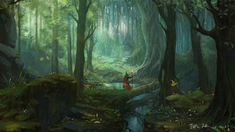 #4556595 #stairs, #trees, #fantasy art, #forest, #wizard, wallpaper - Mocah HD Wallpapers