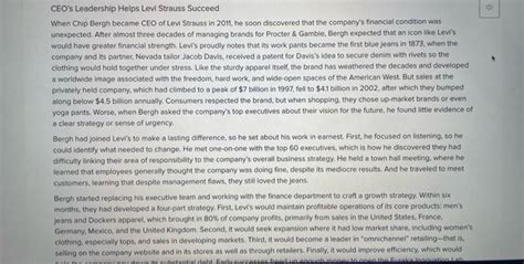 Solved CEO's Leadership Helps Levi Strauss Succeed When Chip | Chegg.com