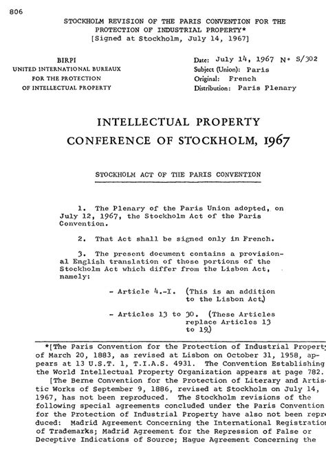 Stockholm Revision of the Paris Convention for the Protection of Industrial Property ...