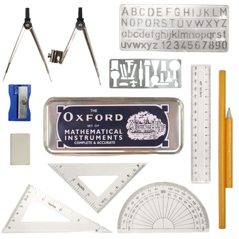 Oxford Maths Set Geometry Mathematics Instruments Set in Tin Protective Casing