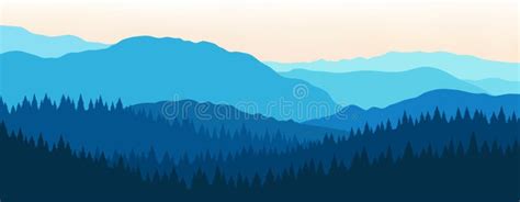 Vector Illustration of Beautiful Dark Blue Mountain Landscape with Fog ...