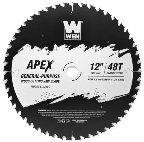 WEN Products Apex 12-Inch 48-Tooth Carbide-Tipped General-Purpose Industrial-Grade Woodworking ...