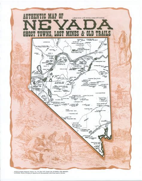 Authentic Map of Nevada Ghost Towns, Lost Mines & Old Trails - Curtis ...