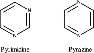 Schematic structures of the diazine molecules pyrimidine and pyrazine. | Download Scientific Diagram