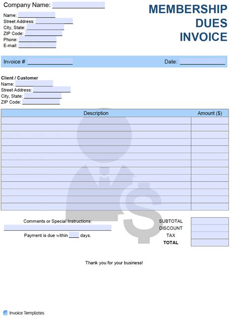 Dues Invoice Template