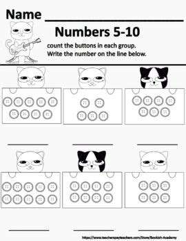 Pete the cat inspired number & pre math skills worksheets Pre K - Kindergarten.