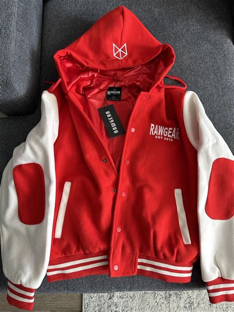 NEW w/ tag RAW GEAR MENS M VARSITY JACKET HOODIE- Rawgear RED x White ...