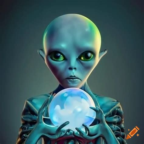 Image of a space alien fortune teller with a crystal ball on Craiyon