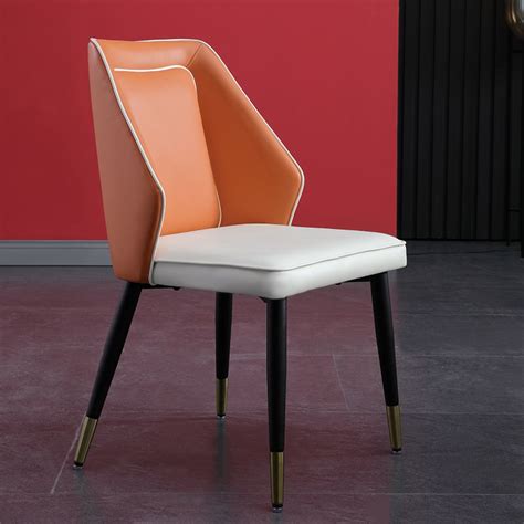 Orange Upholstered Dining Chair Set of 2 PU Leather Chair