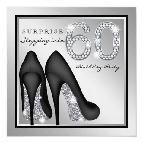 Womans Surprise 60th Birthday Party Silver Card | Zazzle