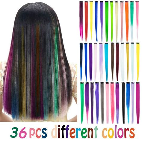 FLORATA Colored Clip in Hair Extensions, Colorful Straight Long Hair Extensions Multi-Colors ...