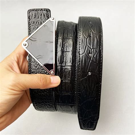 MenS Belt Crocodile Pattern Leather Fashion Triangle Alloy Belts Buckle ...