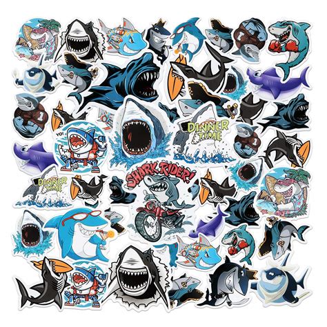 Buy TaoBary 50 Pieces Shark Stickers Waterproof Vinyl Ocean Shark Sticker Cute Sea Animal Decals ...