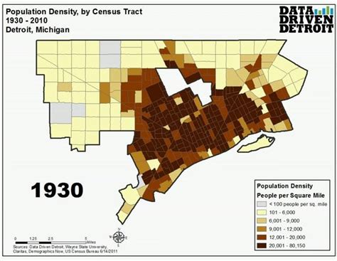 Detroit Population Density: 1930-2010 | Detroit, Detroit map, Michigan