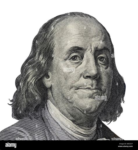 Benjamin Ben Franklin face on US 100 dollar bill closeup isolated ...