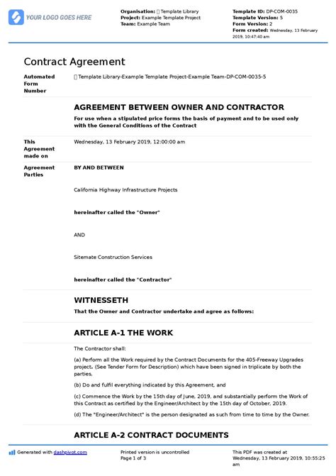 Contract Agreement for Construction Work: Smarter than PDF