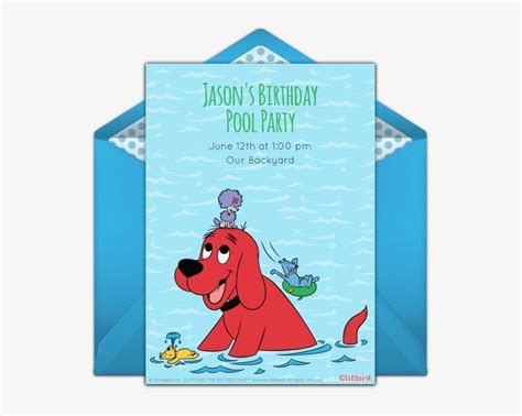 Clifford Pool Party Online Invitation - Dog Pool Party Invitation Card ...