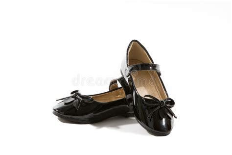 Black Patent Leather Girls Flats Shoes with Bows Stock Photo - Image of ...