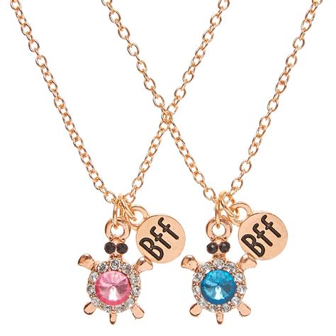 Best Friends Rose Gold-tone Crystal Turtle Pendant Necklaces | Claire's US