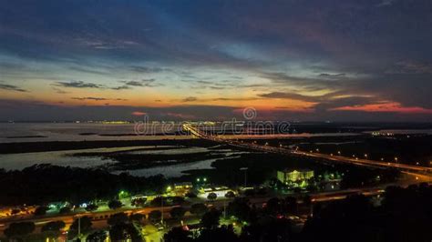 Aerial Shot of Mobile Bay, Alabama at Dusk Stock Photo - Image of sand ...