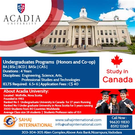 Apply Study in Acadia University - Sahaj International