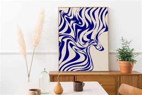 Abstract Blue Wavy Line Printable Wall Art Large Size - Etsy