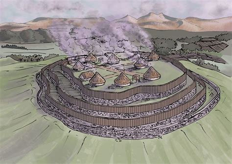 Reconstruction of Pen y Crug Iron Age hillfort north of Brecon in Powys ...