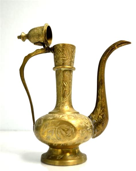 Brass Teapot Vintage from India Brass Water Pitcher Engraved