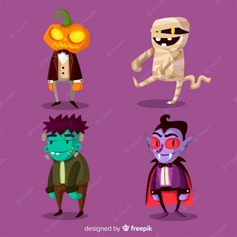 Free Vector | Set of funny halloween characters