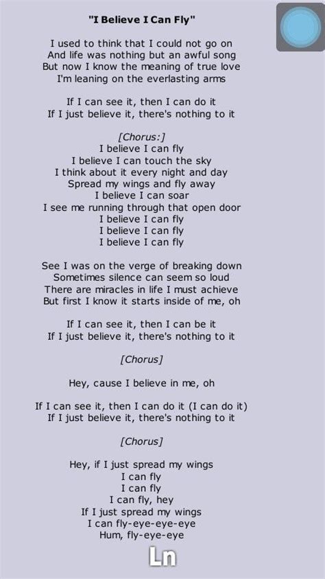 song lyrics for i believe i can fly - - Image Search Results in 2023 | Free song lyrics, Fly ...