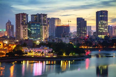 Aerial Skyline View of Hanoi. Hanoi Cityscape at Twilight at Hoang Cau Lake Stock Image - Image ...