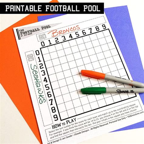 Football Pool Printable - Who Will Win the Big Game? - 100 Directions