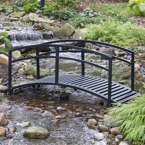 Sturdy 6-Foot Black Metal Garden Bridge with Double Arch Side Rails ...