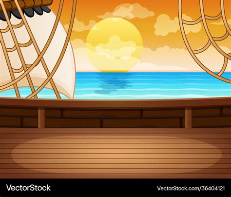 Seascape view from pirate ship wooden deck Vector Image