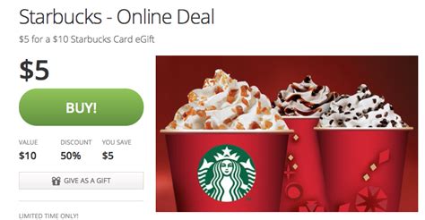 Starbucks Gift Card Deal on Groupon: $5 for a $10 eGift Card