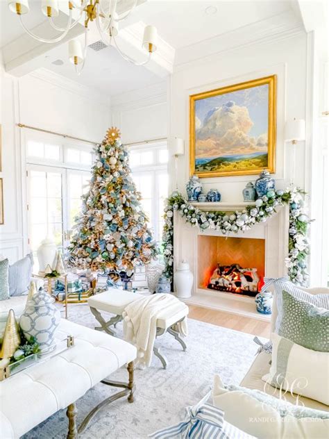 Blue and White Christmas Family Room - Randi Garrett Design