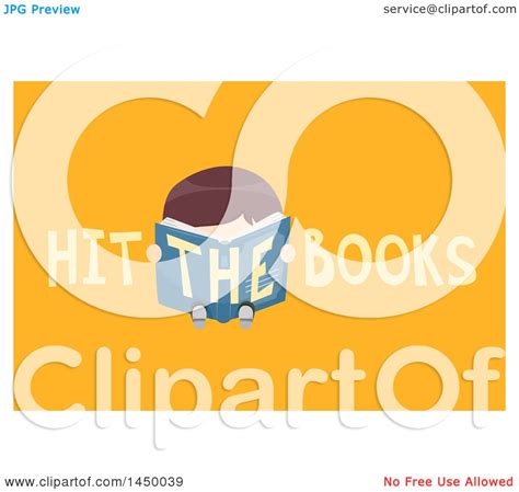 Clipart Graphic of a Boy Reading in Hit the Books Text over Orange ...