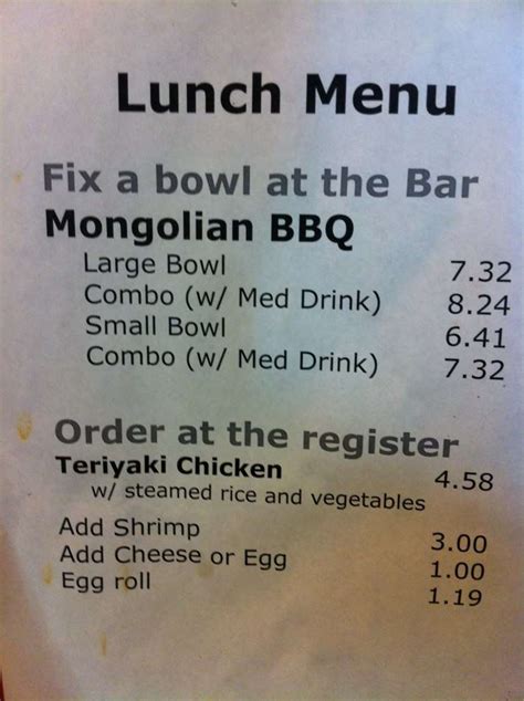 Khan's Mongolian BBQ Menu - Urbanspoon/Zomato