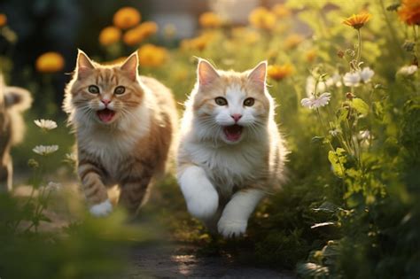 Premium AI Image | cat running in the garden