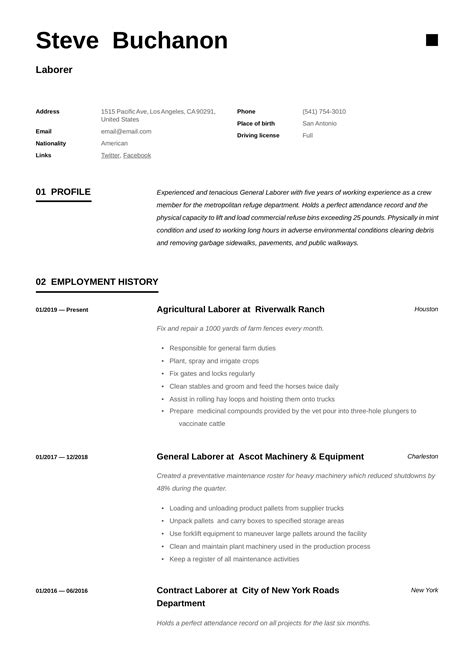 General Laborer Resume Template | Resume template examples, Resume writing, Sample resume templates