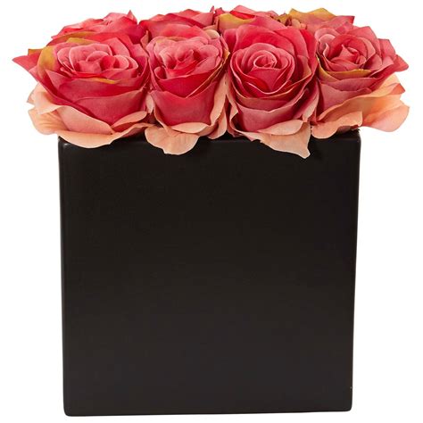 Roses Arrangement in Black Vase 1510 Nearly Natural