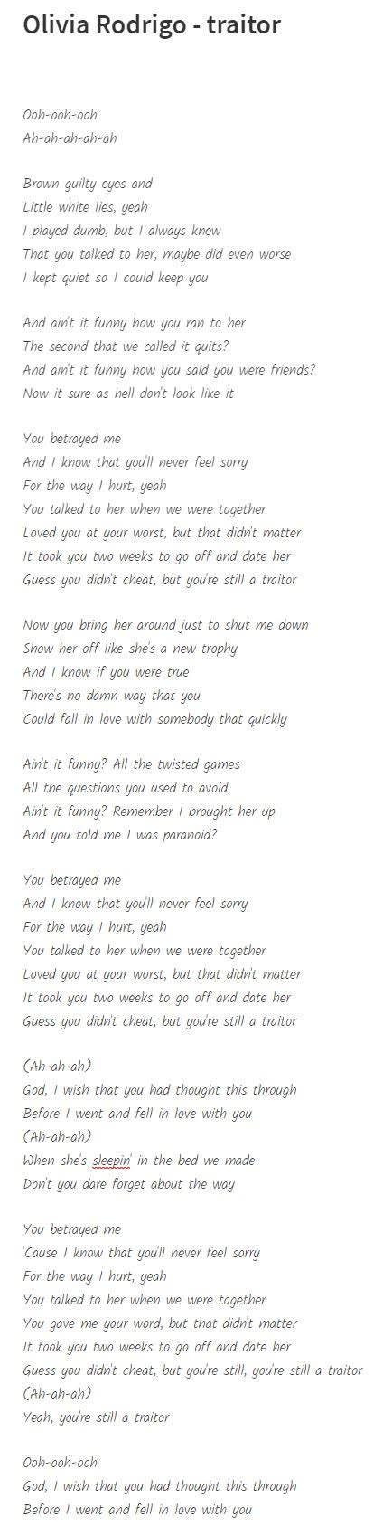 Olivia Rodrigo - traitor | Gambar Lirik / Image Lyrics