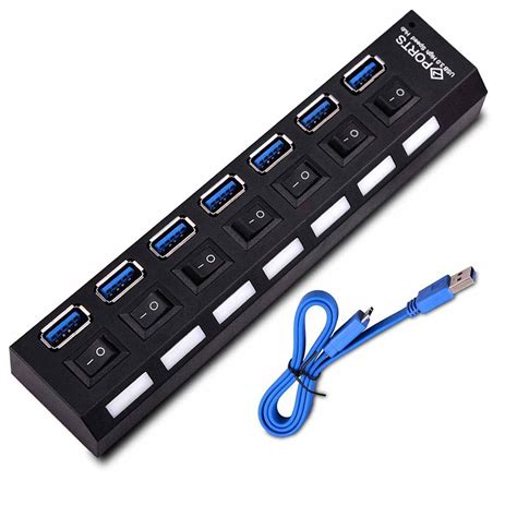 USB Hub, USB 3.0 Hub with Individual Power Switches and LEDs 7 USB Hub ...