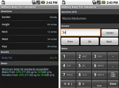 Army: Body Fat Calculator Army