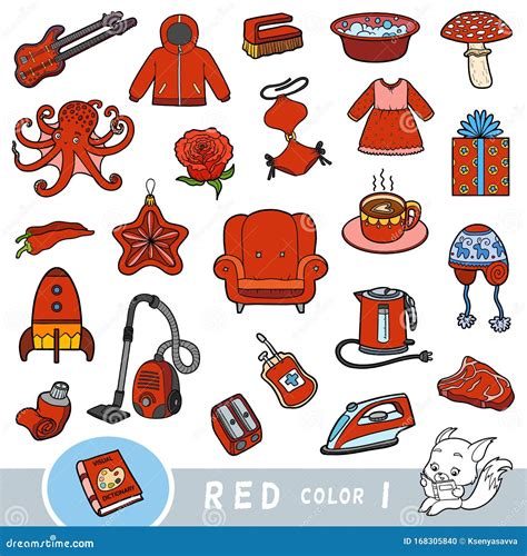 Colorful Set of Red Color Objects. Visual Dictionary for Children about the Basic Colors Stock ...