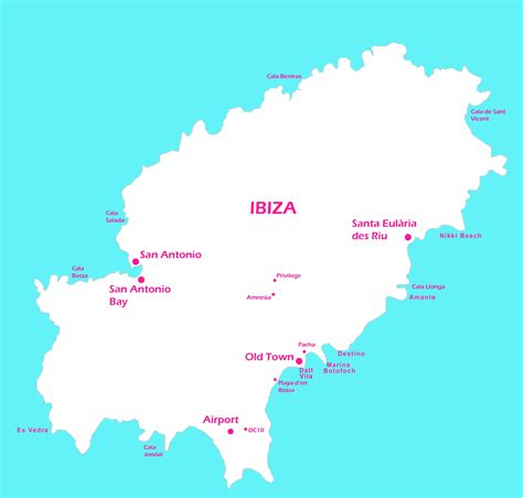 Useful map showing some key sites in Ibiza | Ibiza, Nikki beach, Map